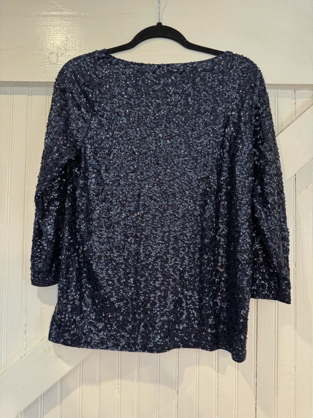 J.Crew Navy Sequin Top Medium 3/4 Sleeve Sparkly Party Holiday Blouse - Picture 3 of 10